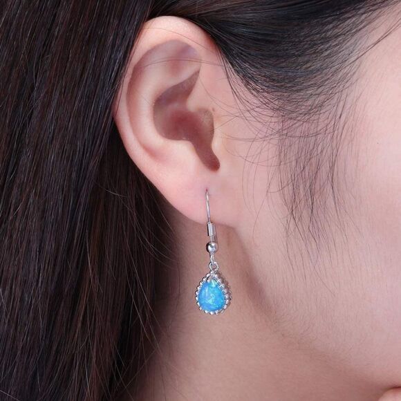 CINI 14K Gold Plated Teardrop Earrings- Hook Blue - Picture 4 of 6